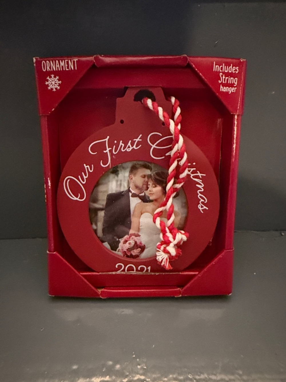 Malden Red Round 'Our First Christmas' Photo Ornament with Twisted Hanger